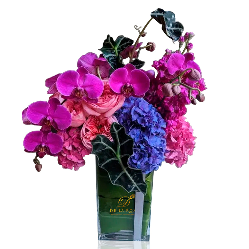 Raspberry Slim and Sexy Design with Roses Orchids and Hydrangea